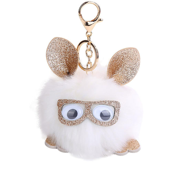 10CM Cute Owl Pendant Women Key Ring Holder Pompoms Key Chains