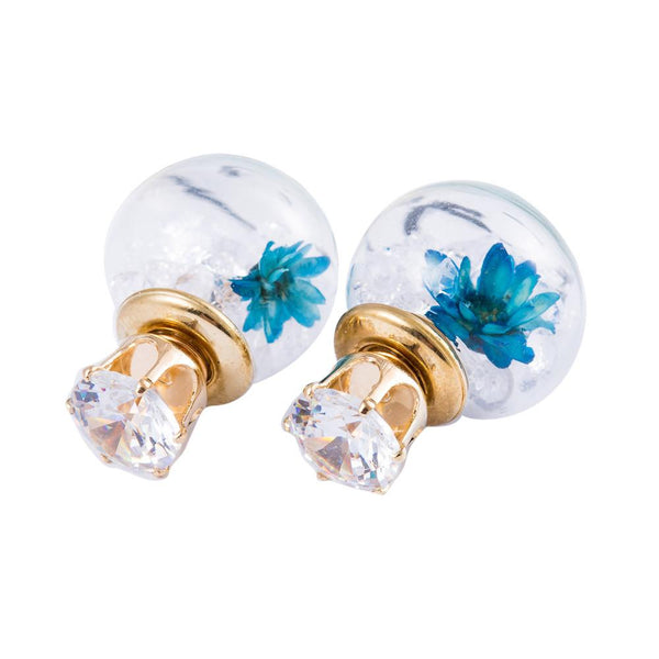 1Pair Fashion Women Lady Elegant Flower Rhinestone Glass Ear Stud Earrings