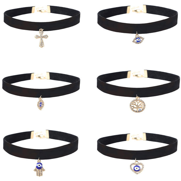 6 Pieces Choker Necklace Set Stretch Velvet Classic Gothic Tattoo Lace Choker