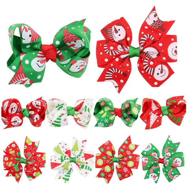 10PCS Girl Baby Christmas Ornaments Bowknot Hairpin Headdress