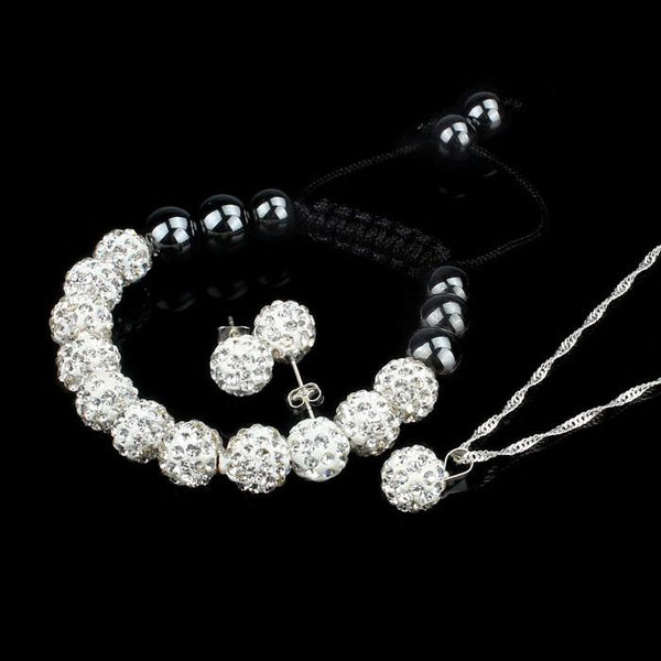 10MM Crystal Ball Shamballa Bracelet Earrings Set Necklace Jewelry WH