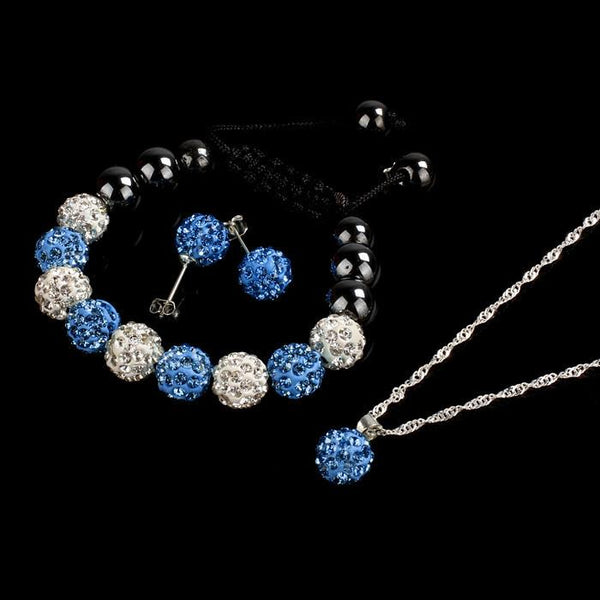 10MM Crystal Ball Jewelry Shamballa Bracelet Earrings Necklace Set PK