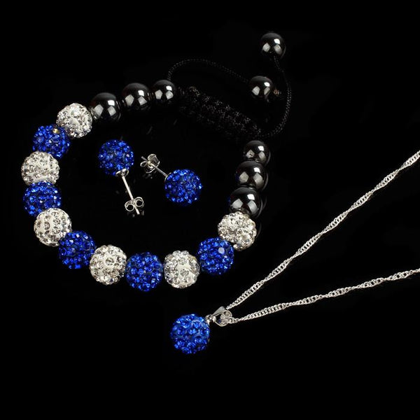 10MM Crystal Ball Jewelry Shamballa Bracelet Earrings Necklace Set PK