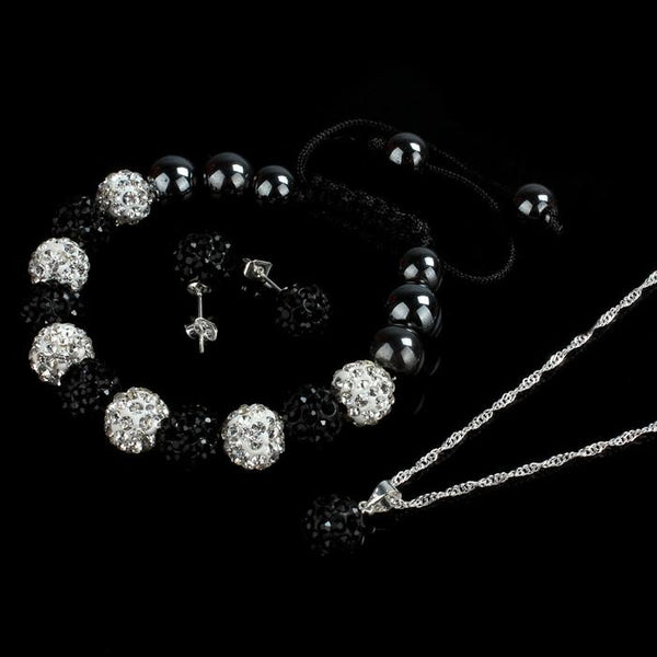 10MM Crystal Ball Jewelry Shamballa Bracelet Earrings Necklace Set PK