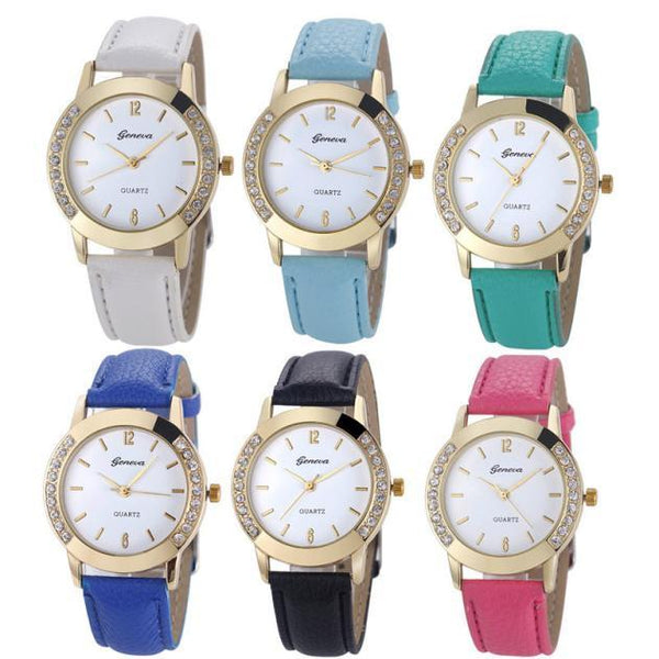 6 Pack Geneva Women Fashion Rhinstone Inlaid Analog Quartz Dress Wrist Watch