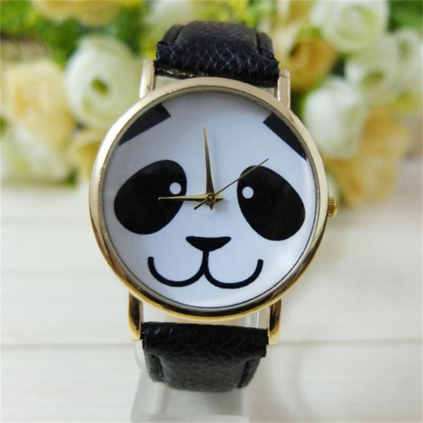 Faux Leather Band Watch Fashion Panda Quartz Wrist Women Watch