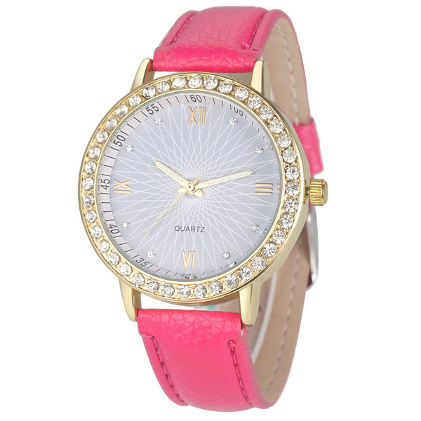 Fashion Women Diamond Analog Leather Quartz Wrist Watch Watches