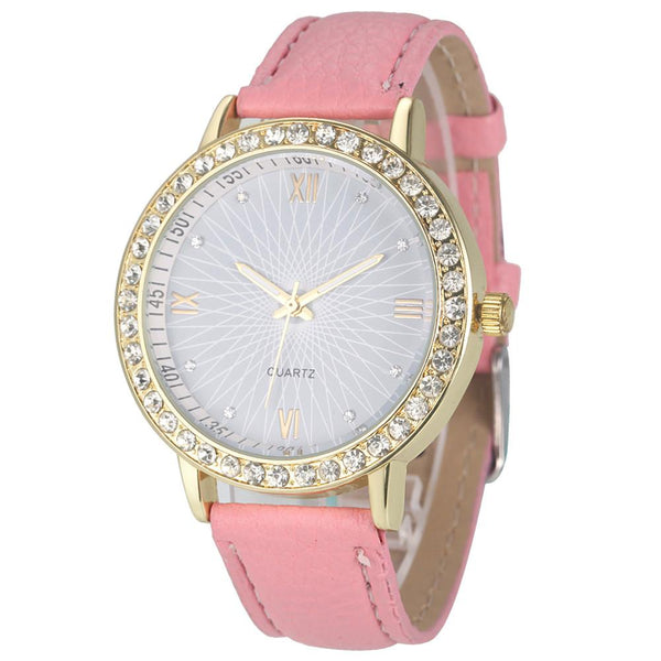 Fashion Women Diamond Analog Leather Quartz Wrist Watch Watches