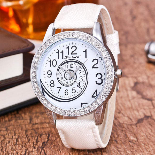Luxury Women Analog Quartz Watch Leather Band Rhinestone Wrist Watch