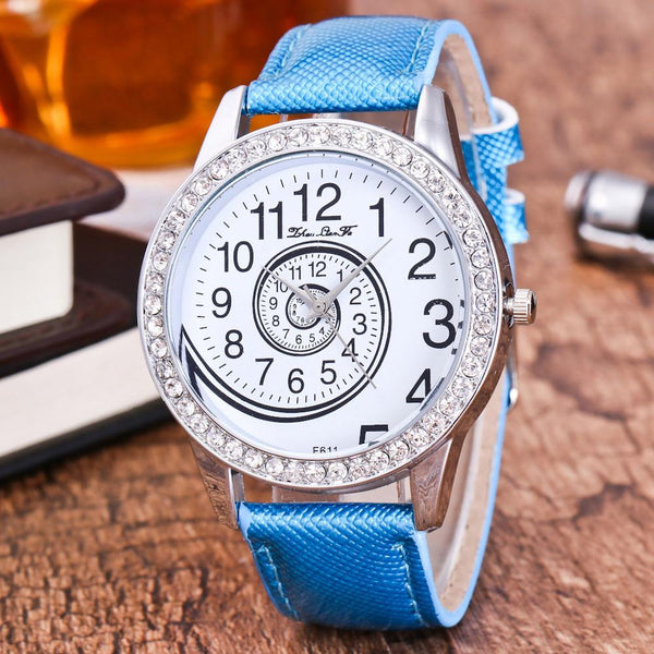 Luxury Women Analog Quartz Watch Leather Band Rhinestone Wrist Watch