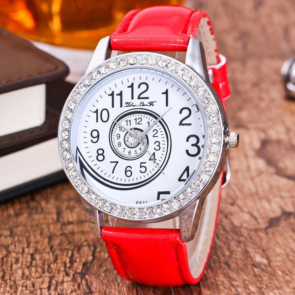Luxury Women Analog Quartz Watch Leather Band Rhinestone Wrist Watch