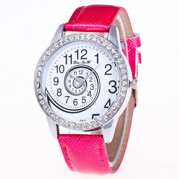 Luxury Women Analog Quartz Watch Leather Band Rhinestone Wrist Watch