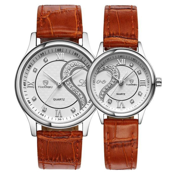 1 Pair Tiannbu Ultrathin Leather Romantic Fashionuple Wrist Watches