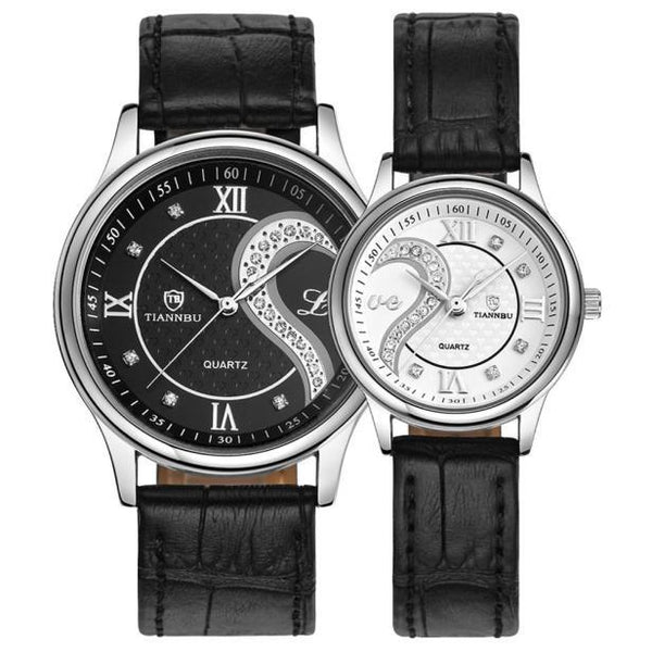 1 Pair Tiannbu Ultrathin Leather Romantic Fashionuple Wrist Watches