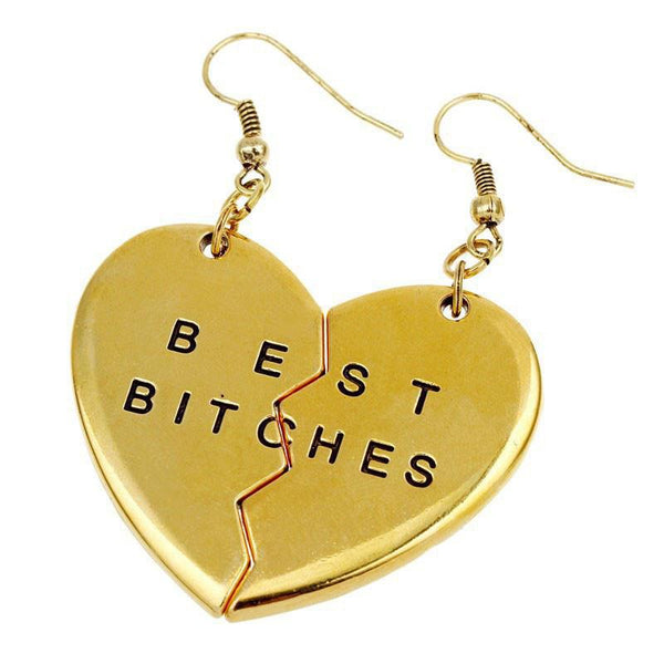 1 Pair Pendant Bitches Friend Forever Split Heart Two-part Earrings GD