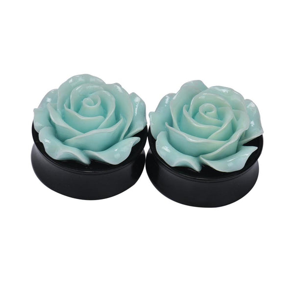 1 Pair New Rose Ear Plug Ornate Resin Piercing Jewelry Ear Blue