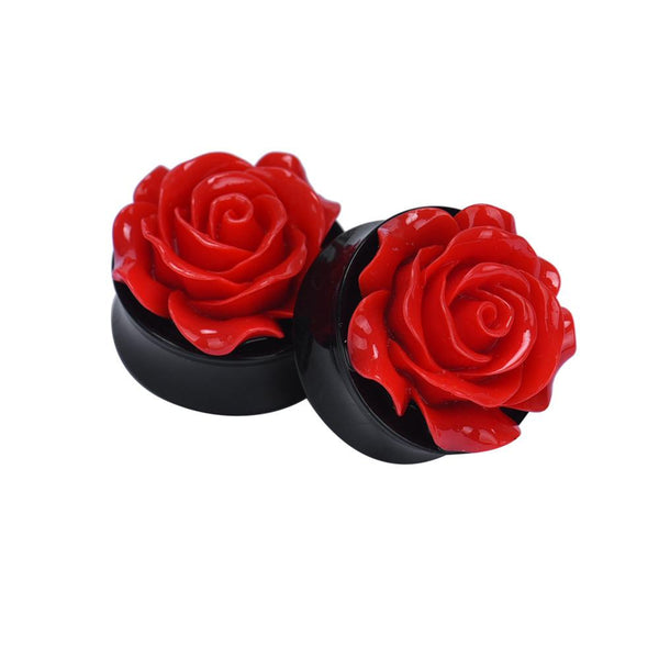 1 Pair New Rose Ear Plug Ornate Resin Piercing Jewelry Ear Blue