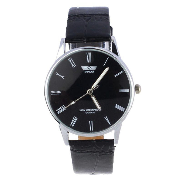 Fashion Female Roman Number Quartz Electronic Leather Wrist Watch