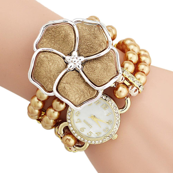 Personalized Flowers Pearl Wrapped Bracelet Watch Ladies Fashion Watch