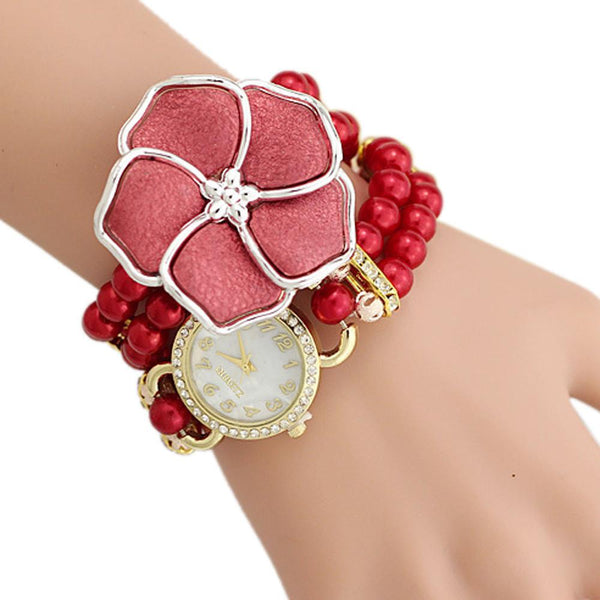 Personalized Flowers Pearl Wrapped Bracelet Watch Ladies Fashion Watch