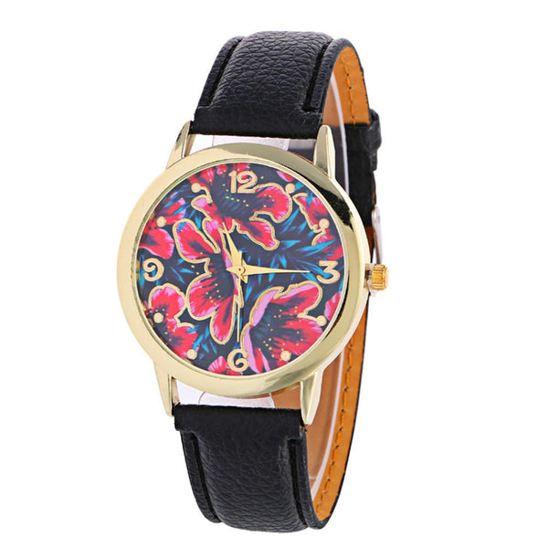 Women Creative Pattern Quartz Watch Leather Straplt Table Watch