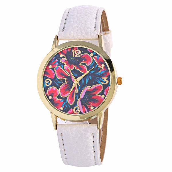 Women Creative Pattern Quartz Watch Leather Straplt Table Watch