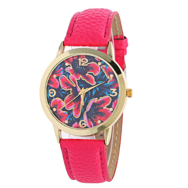 Women Creative Pattern Quartz Watch Leather Straplt Table Watch