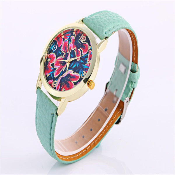 Women Creative Pattern Quartz Watch Leather Straplt Table Watch