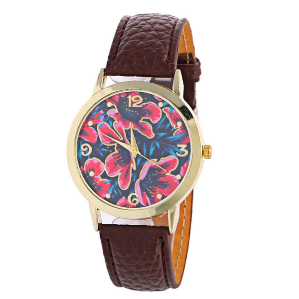 Women Creative Pattern Quartz Watch Leather Straplt Table Watch