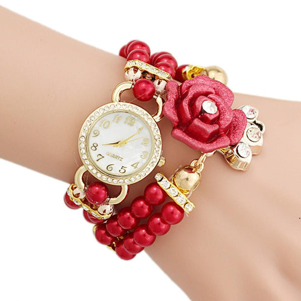 Personalized Flowers Pearl Wrapped Bracelet Watch Ladies Fashion Watch