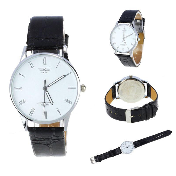 Classic Mens Roman Number Quartz Electronic Leather Wrist Watch