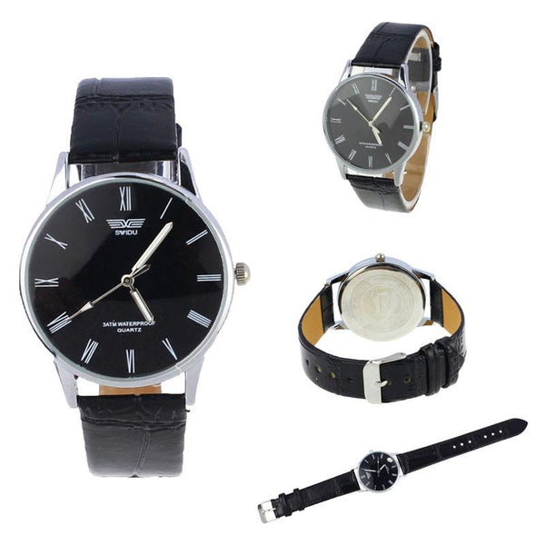 Classic Mens Roman Number Quartz Electronic Leather Wrist Watch