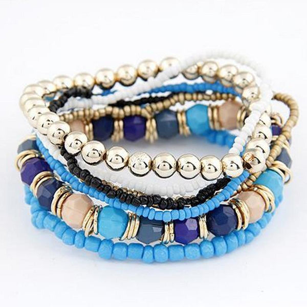 1 Set 7Pcs Boho Wholesale Multilayer Acrylic Beads Beach Bracelet BK