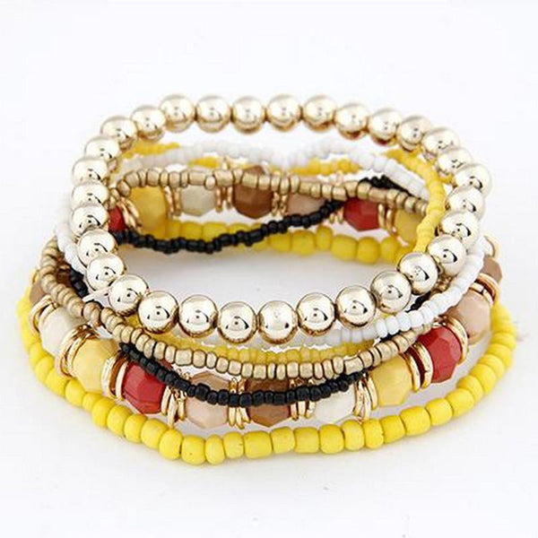 1 Set 7Pcs Boho Wholesale Multilayer Acrylic Beads Beach Bracelet BK