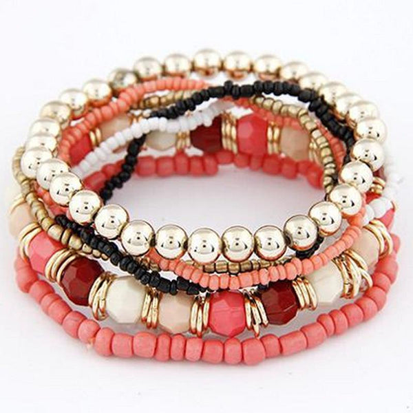 1 Set 7Pcs Boho Wholesale Multilayer Acrylic Beads Beach Bracelet BK