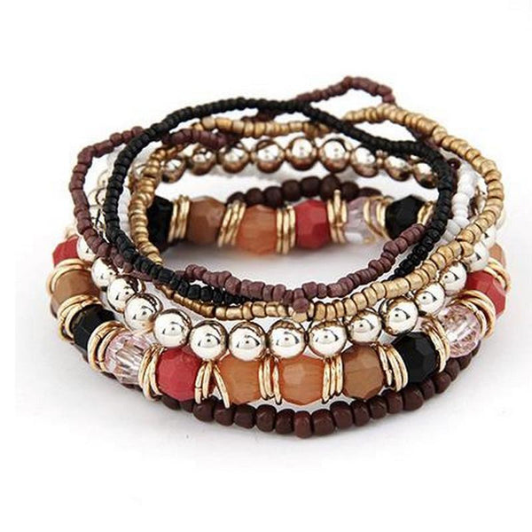 1 Set 7Pcs Boho Wholesale Multilayer Acrylic Beads Beach Bracelet BK