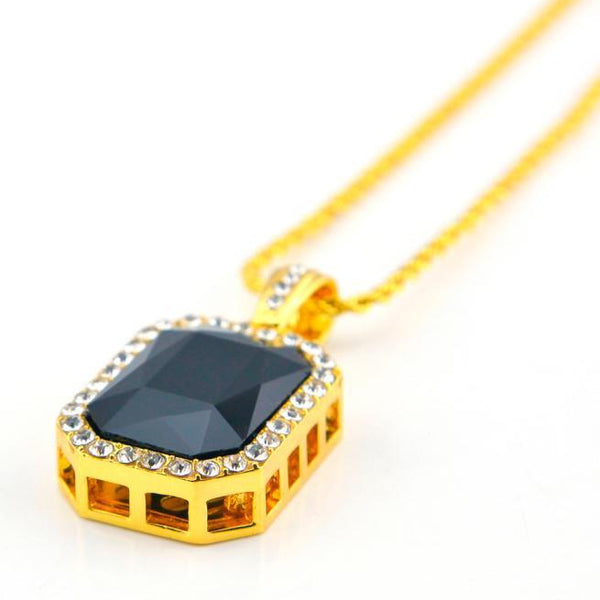 1 PC Plated Iced Out Black Octagon Ruby Pendant Necklace BK