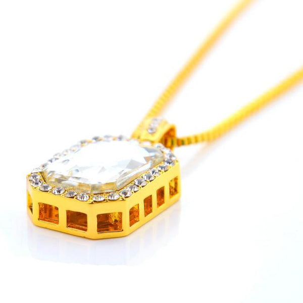 1 PC Plated Iced Out Black Octagon Ruby Pendant Necklace BK