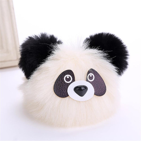 15CM Cute Panda Keychain Pendant Women Key Ring Holder Pompoms Key Chains