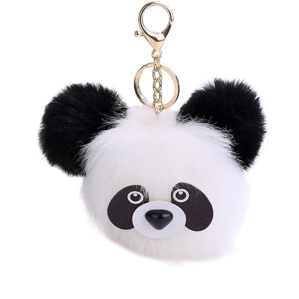 15CM Cute Panda Keychain Pendant Women Key Ring Holder Pompoms Key Chains