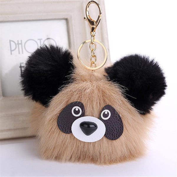 15CM Cute Panda Keychain Pendant Women Key Ring Holder Pompoms Key Chains