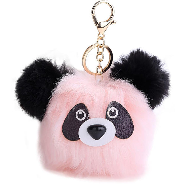 15CM Cute Panda Keychain Pendant Women Key Ring Holder Pompoms Key Chains