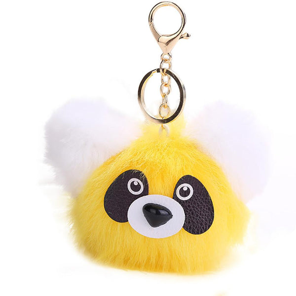 15CM Cute Panda Keychain Pendant Women Key Ring Holder Pompoms Key Chains