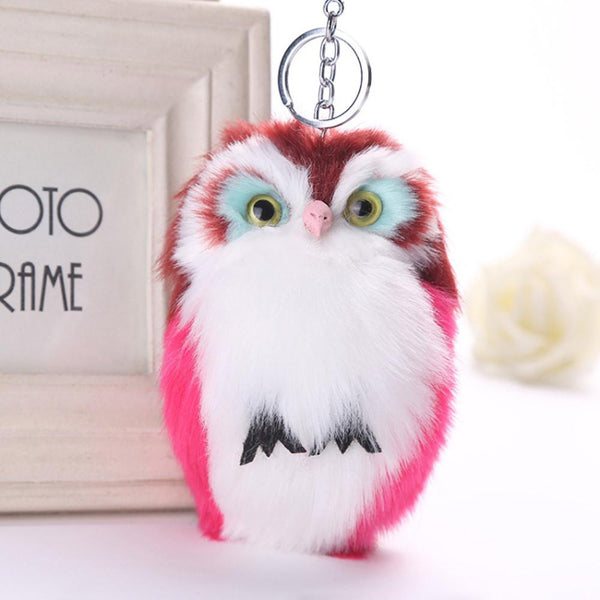 15CM Cute Owl Keychain Pendant Women Key Ring Holder Pompoms Key Chains A