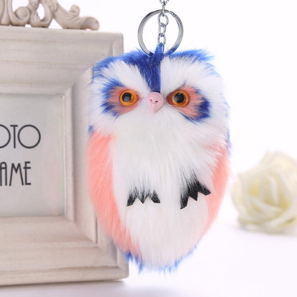 15CM Cute Owl Keychain Pendant Women Key Ring Holder Pompoms Key Chains A