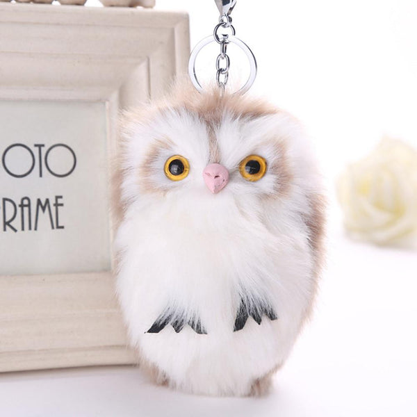 15CM Cute Owl Keychain Pendant Women Key Ring Holder Pompoms Key Chains A
