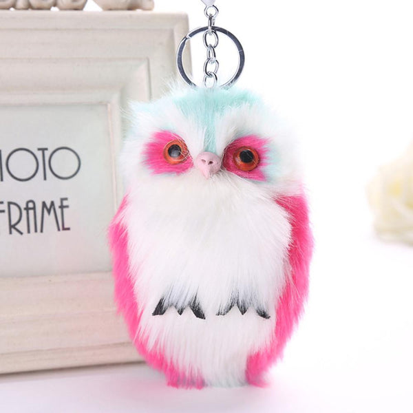 15CM Cute Owl Keychain Pendant Women Key Ring Holder Pompoms Key Chains A
