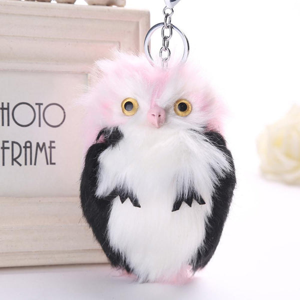 15CM Cute Owl Keychain Pendant Women Key Ring Holder Pompoms Key Chains A