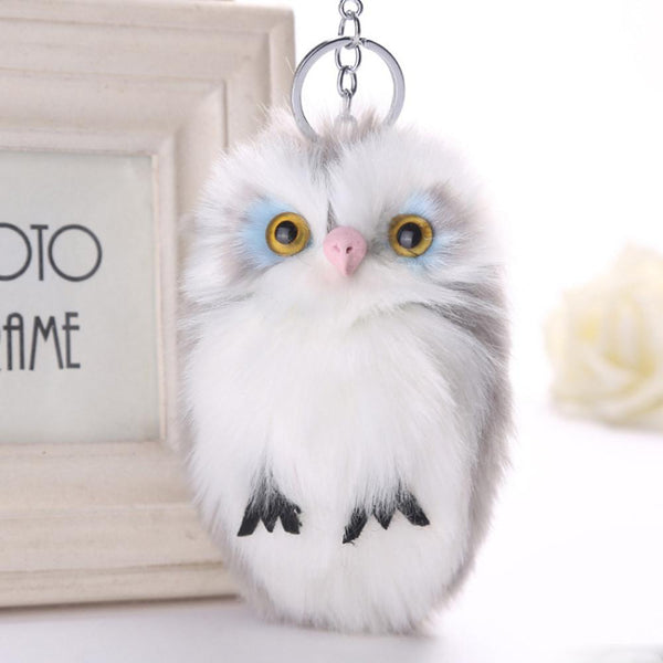 15CM Cute Owl Keychain Pendant Women Key Ring Holder Pompoms Key Chains A