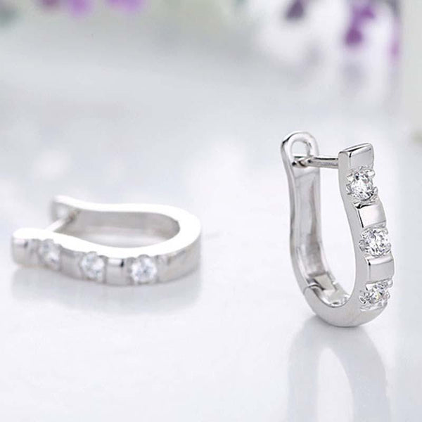 1Pair Fashion Silvering Nice White Gemstones Women&#39s Hoop Earrings